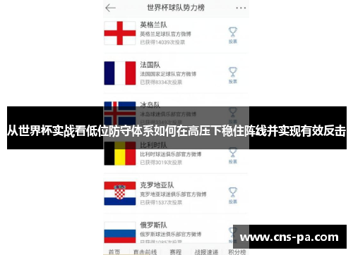 从世界杯实战看低位防守体系如何在高压下稳住阵线并实现有效反击